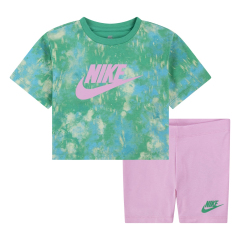 Nike Printed Boxy Toddlers Pink T-Shirt and Bike Shorts Set