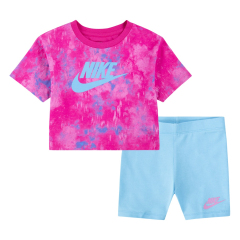 Nike Printed Boxy Toddlers Blue T-Shirt and Bike Shorts Set