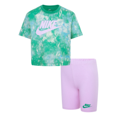 Nike Printed Boxy Girls Pink T-Shirt and Bike Shorts Set