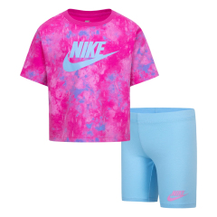Nike Printed Boxy Girls Blue T-Shirt and Bike Shorts Set