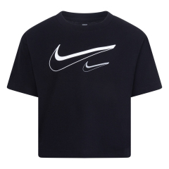 Nike Swoosh Logo Girls Black Boxy T-Shirt