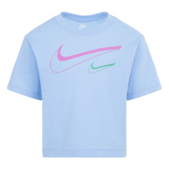 Nike Swoosh Logo Girls Blue Boxy T-Shirt